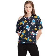 Seamless-adventure-space-vector-pattern-background One Shoulder Cut Out Tee by Salman4z