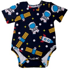 Seamless-adventure-space-vector-pattern-background Baby Short Sleeve Bodysuit by Salman4z