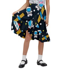 Seamless-adventure-space-vector-pattern-background Kids  Ruffle Flared Wrap Midi Skirt by Salman4z