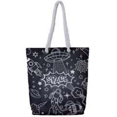 Vector-flat-space-design-background-with-text Full Print Rope Handle Tote (small) by Salman4z