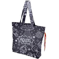 Vector-flat-space-design-background-with-text Drawstring Tote Bag by Salman4z