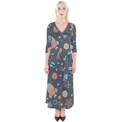 Space-seamless-pattern Quarter Sleeve Wrap Maxi Dress by Salman4z