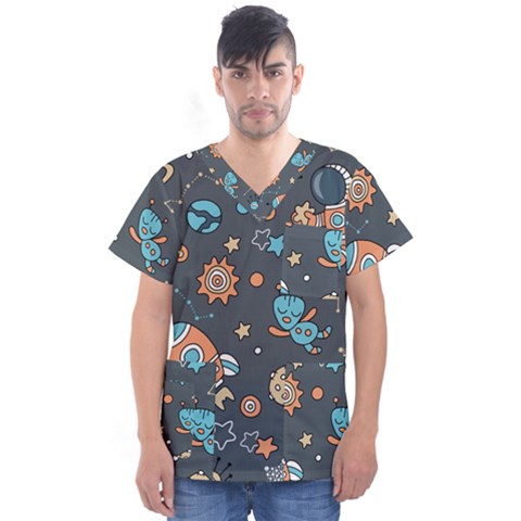 Space-seamless-pattern Men s V-neck Scrub Top by Salman4z