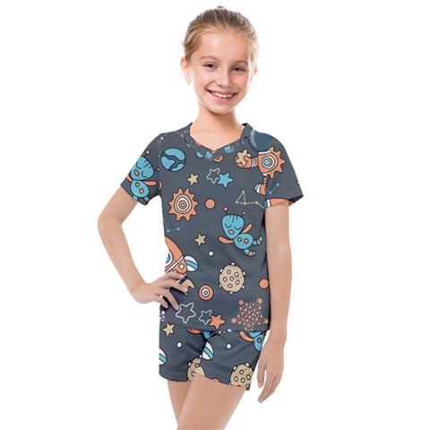 Space-seamless-pattern Kids  Mesh Tee And Shorts Set by Salman4z