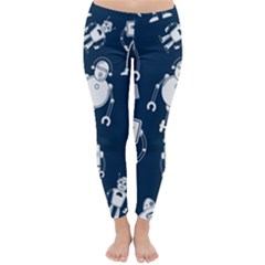 White-robot-blue-seamless-pattern Classic Winter Leggings by Salman4z