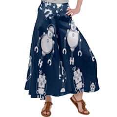 White-robot-blue-seamless-pattern Women s Satin Palazzo Pants