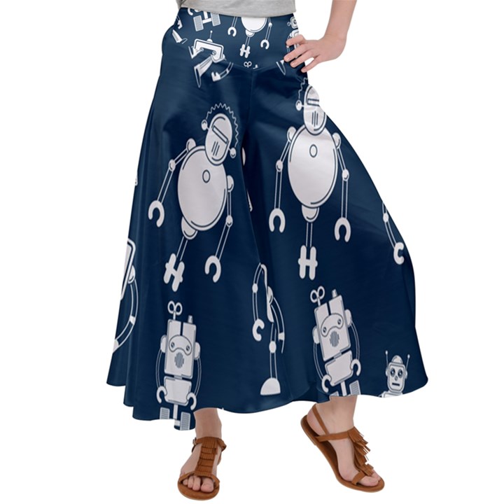 White-robot-blue-seamless-pattern Women s Satin Palazzo Pants