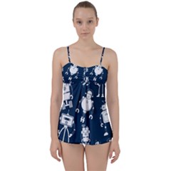 White-robot-blue-seamless-pattern Babydoll Tankini Set by Salman4z