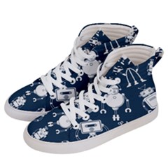 White-robot-blue-seamless-pattern Men s Hi-top Skate Sneakers by Salman4z