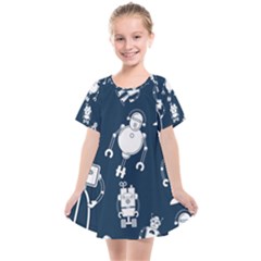 White-robot-blue-seamless-pattern Kids  Smock Dress by Salman4z