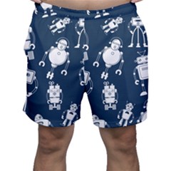 White-robot-blue-seamless-pattern Men s Shorts by Salman4z