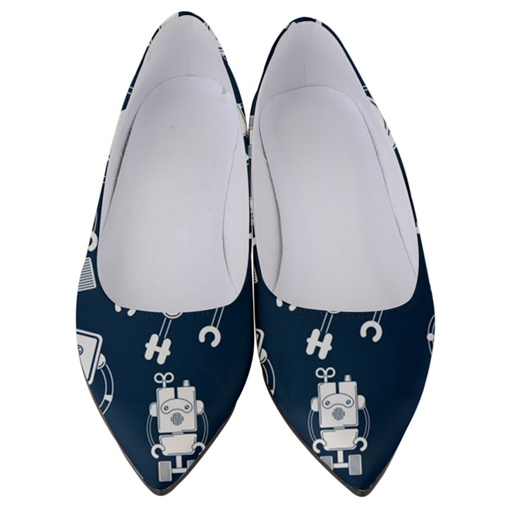 White-robot-blue-seamless-pattern Women s Low Heels