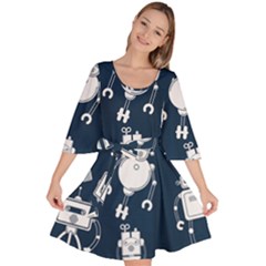 White-robot-blue-seamless-pattern Velour Kimono Dress by Salman4z