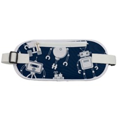 White-robot-blue-seamless-pattern Rounded Waist Pouch by Salman4z