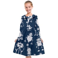 White-robot-blue-seamless-pattern Kids  Midi Sailor Dress by Salman4z