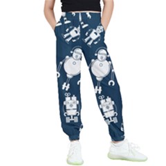 White-robot-blue-seamless-pattern Kids  Elastic Waist Pants by Salman4z