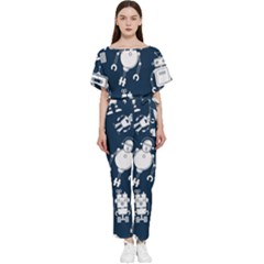 White-robot-blue-seamless-pattern Batwing Lightweight Chiffon Jumpsuit by Salman4z