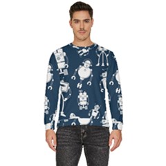 White-robot-blue-seamless-pattern Men s Fleece Sweatshirt by Salman4z