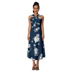 White-robot-blue-seamless-pattern Sleeveless Cross Front Cocktail Midi Chiffon Dress by Salman4z