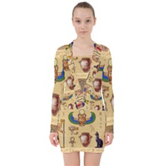 Egypt-horizontal-illustration V-neck Bodycon Long Sleeve Dress by Salman4z