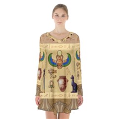 Egypt-horizontal-illustration Long Sleeve Velvet V-neck Dress by Salman4z