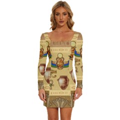 Egypt-horizontal-illustration Long Sleeve Square Neck Bodycon Velvet Dress by Salman4z