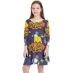 Vector-flat-space-design-background-with-text -- Kids  Quarter Sleeve Skater Dress by Salman4z