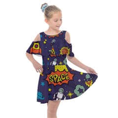 Vector-flat-space-design-background-with-text -- Kids  Shoulder Cutout Chiffon Dress by Salman4z