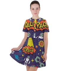 Vector-flat-space-design-background-with-text -- Short Sleeve Shoulder Cut Out Dress  by Salman4z