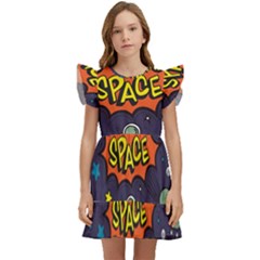 Vector-flat-space-design-background-with-text -- Kids  Winged Sleeve Dress by Salman4z