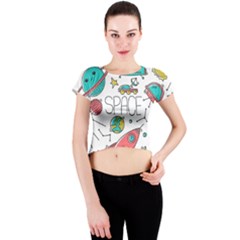 Space-cosmos-seamless-pattern-seamless-pattern-doodle-style Crew Neck Crop Top by Salman4z