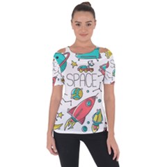 Space-cosmos-seamless-pattern-seamless-pattern-doodle-style Shoulder Cut Out Short Sleeve Top by Salman4z