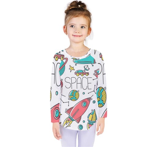 Space-cosmos-seamless-pattern-seamless-pattern-doodle-style Kids  Long Sleeve Tee by Salman4z