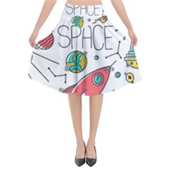 Space-cosmos-seamless-pattern-seamless-pattern-doodle-style Flared Midi Skirt by Salman4z