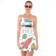 Space-cosmos-seamless-pattern-seamless-pattern-doodle-style One Shoulder Ring Trim Bodycon Dress by Salman4z