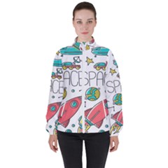 Space-cosmos-seamless-pattern-seamless-pattern-doodle-style Women s High Neck Windbreaker