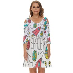 Space-cosmos-seamless-pattern-seamless-pattern-doodle-style Shoulder Cut Out Zip Up Dress by Salman4z