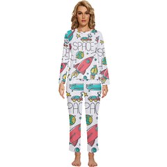 Space-cosmos-seamless-pattern-seamless-pattern-doodle-style Womens  Long Sleeve Lightweight Pajamas Set by Salman4z