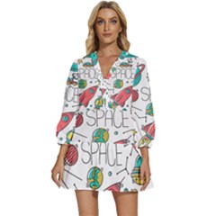 Space-cosmos-seamless-pattern-seamless-pattern-doodle-style V-neck Placket Mini Dress by Salman4z