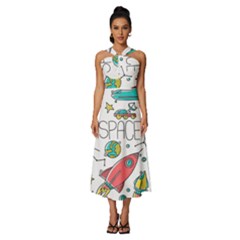 Space-cosmos-seamless-pattern-seamless-pattern-doodle-style Sleeveless Cross Front Cocktail Midi Chiffon Dress by Salman4z