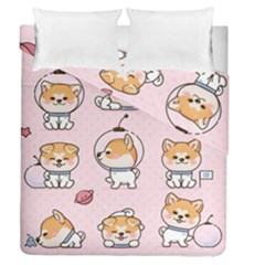 Set-kawaii-smile-japanese-dog-akita-inu-cartoon Duvet Cover Double Side (queen Size) by Salman4z