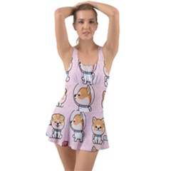 Set-kawaii-smile-japanese-dog-akita-inu-cartoon Ruffle Top Dress Swimsuit by Salman4z