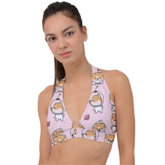 Set-kawaii-smile-japanese-dog-akita-inu-cartoon Halter Plunge Bikini Top by Salman4z