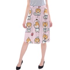 Set-kawaii-smile-japanese-dog-akita-inu-cartoon Midi Beach Skirt by Salman4z