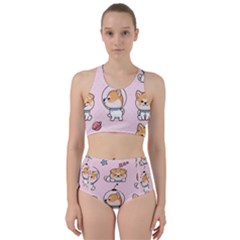 Set-kawaii-smile-japanese-dog-akita-inu-cartoon Racer Back Bikini Set by Salman4z