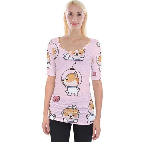 Set-kawaii-smile-japanese-dog-akita-inu-cartoon Wide Neckline Tee by Salman4z