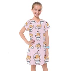 Set-kawaii-smile-japanese-dog-akita-inu-cartoon Kids  Drop Waist Dress by Salman4z