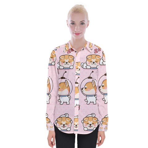 Set-kawaii-smile-japanese-dog-akita-inu-cartoon Womens Long Sleeve Shirt by Salman4z