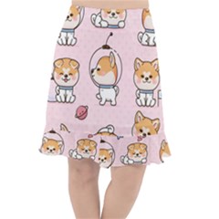 Set-kawaii-smile-japanese-dog-akita-inu-cartoon Fishtail Chiffon Skirt by Salman4z