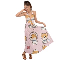 Set-kawaii-smile-japanese-dog-akita-inu-cartoon Backless Maxi Beach Dress by Salman4z